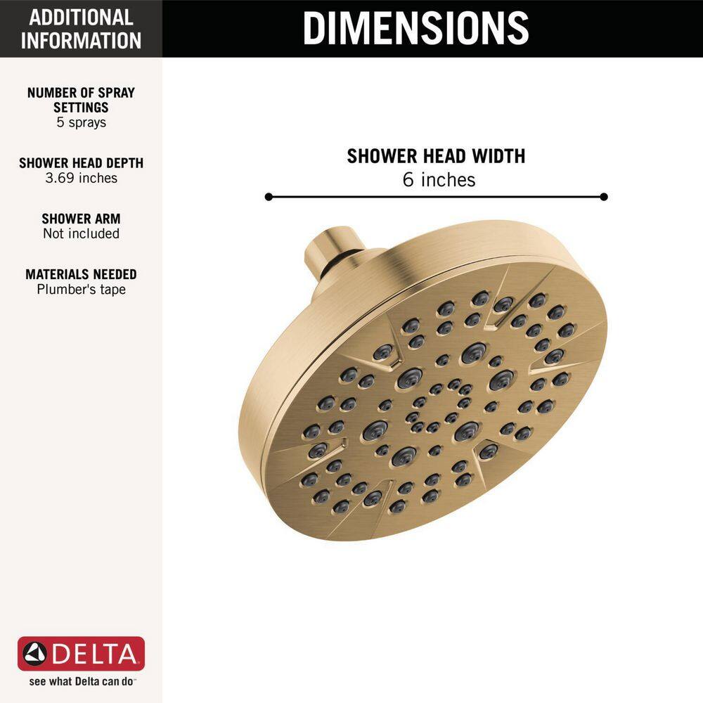 Delta 5-Spray Patterns 1.75 GPM 6 in. Wall Mount Fixed Shower Head in Champagne Bronze