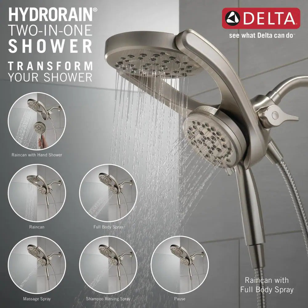 Delta HydroRain 4-Spray Patterns 1.75 GPM 6 in. Wall Mount Dual Shower Heads in Spotshield Brushed Nickel