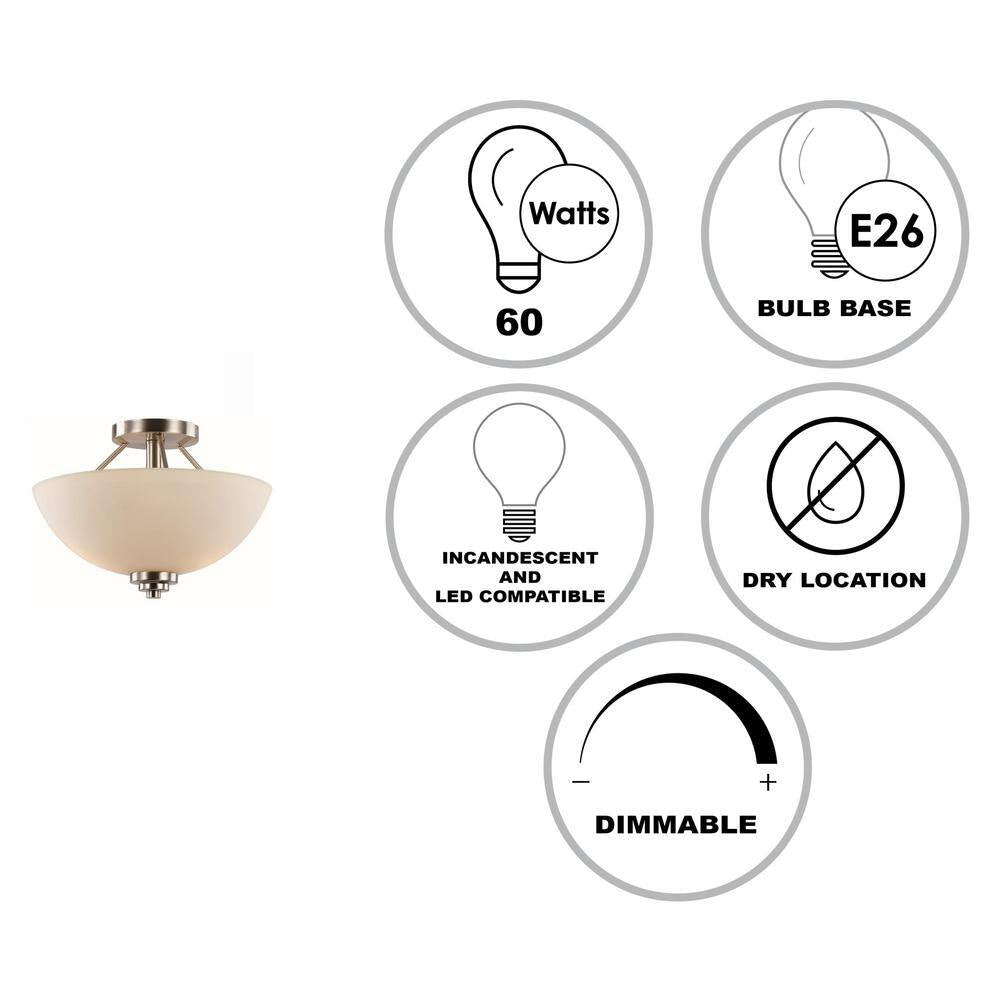 Bel Air Lighting Mod Pod 13.5 in. 2-Light Brushed Nickel Semi Flush Mount Kitchen Ceiling Light Fixture with Frosted Glass Shade