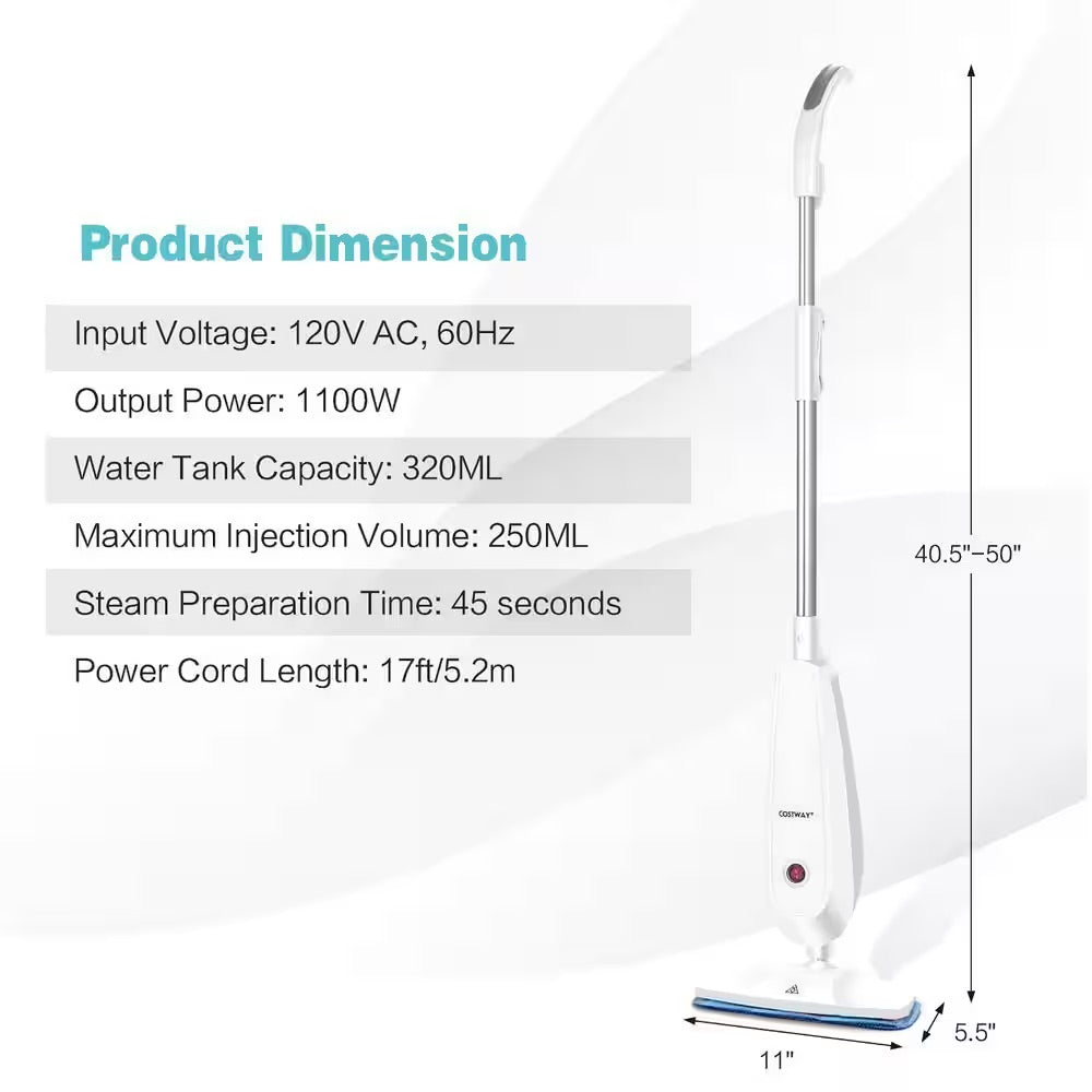 Costway 1100-Watt Electric Steam Mop Floor Steam Cleaner with Water Tank for Hardwood Carpet White and Green