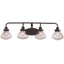 Bel Air Lighting 33.75 in. 4-Light Oil Rubbed Bronze Bathroom Vanity Light Fixture with Seeded Glass Schoolhouse Shades