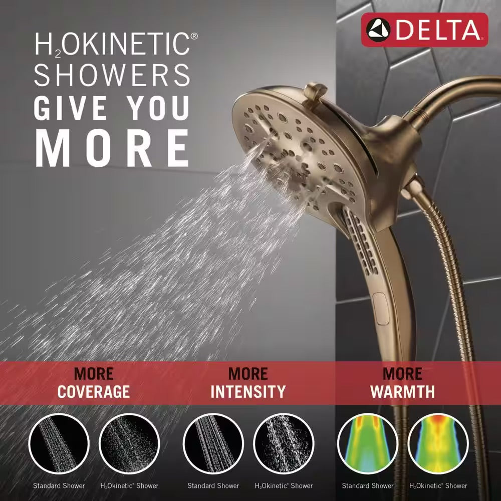 Delta In2ition 5-Spray Patterns 2.5 GPM 6.25 in. Wall Mount Dual Shower Heads in Lumicoat Champagne Bronze