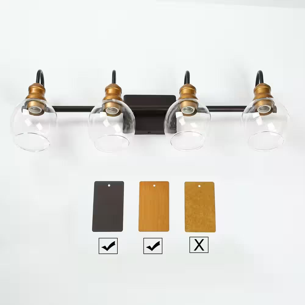LNC Modern Black Wall Light 29.5 in. 4-Light Bronze and Antique Gold Bathroom Brass Vanity Light with Globe Glass Shades