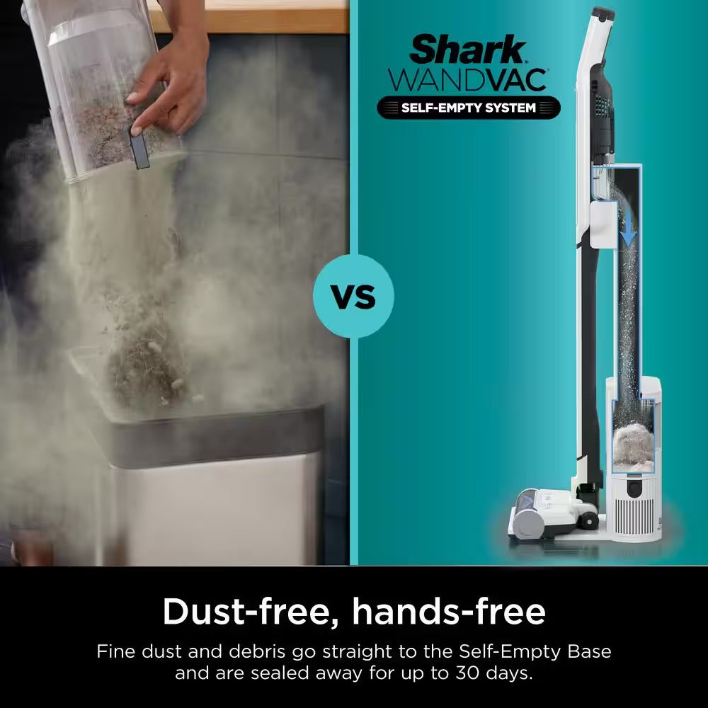 Shark Wandvac Bagless Cordless HEPA Filter Stick Vacuum with Powerfins and Self-Empty Base in White - WS642AE