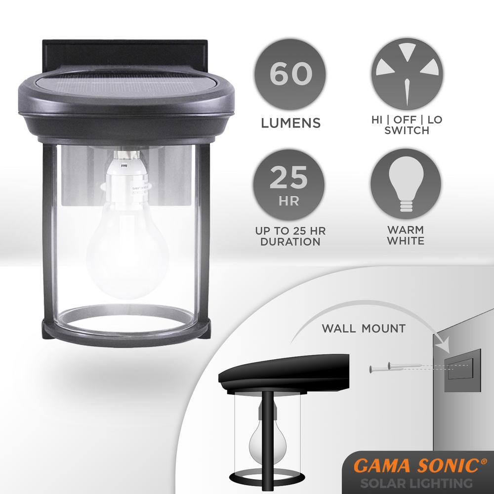 Gama Sonic Solar Coach 1-Light Black Outdoor Wall Sconce Lantern