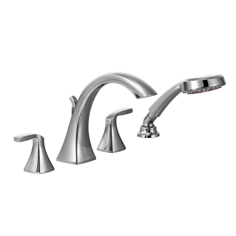 MOEN Voss 2-Handle High-Arc Roman Tub Faucet Trim Kit with Hand Shower in Chrome (Valve Not Included)