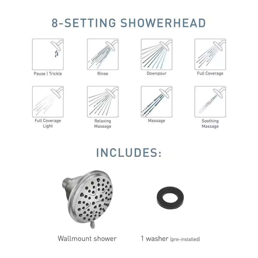 MOEN Attune 8-Spray Patterns, 4 in. Wall Mount Fixed Shower Head in Spot Resist Brushed Nickel