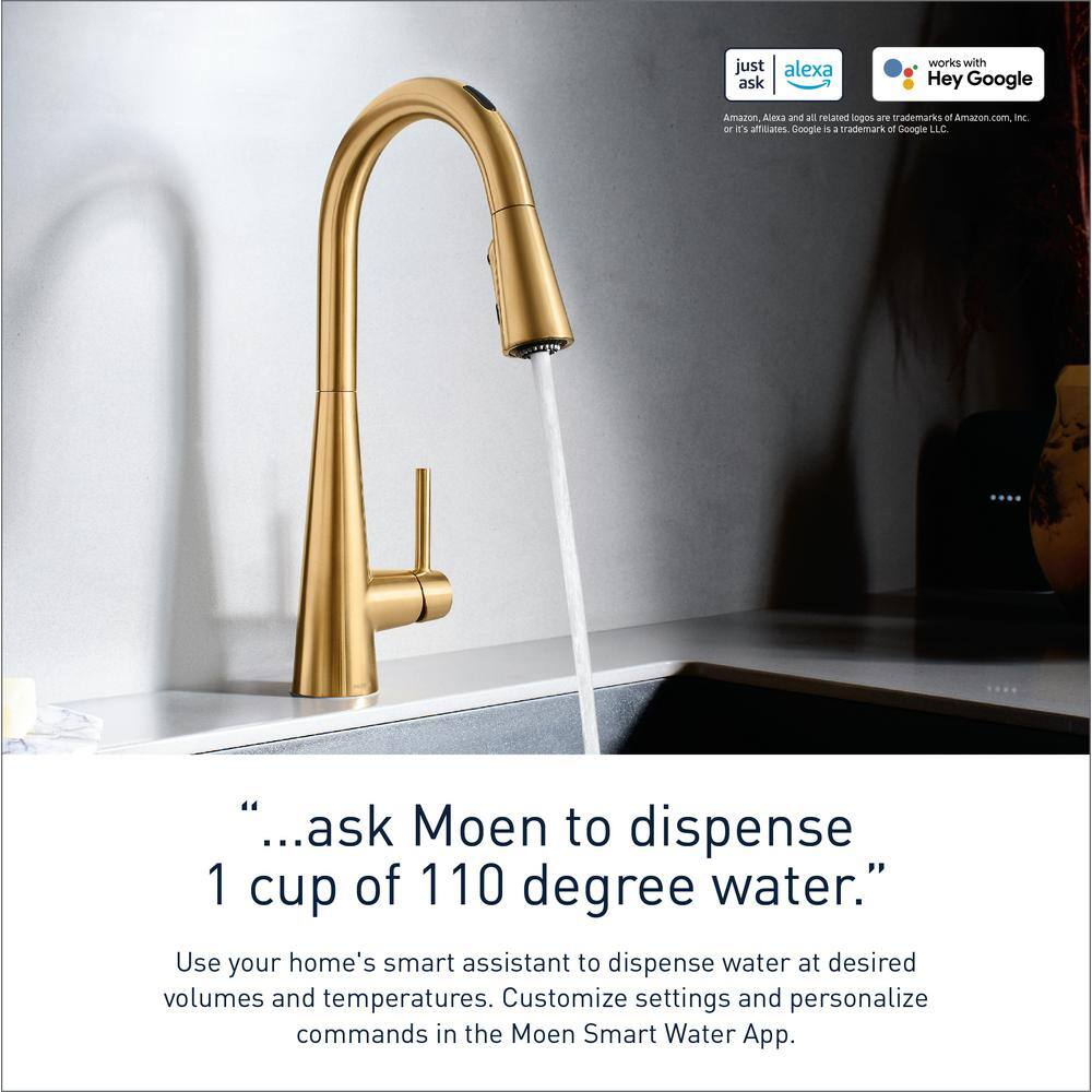 MOEN Sleek Single-Handle Smart Touchless Pull Down Sprayer Kitchen Faucet with Voice Control & Power Clean in Black Stainless