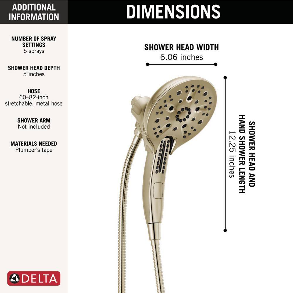 Delta In2ition 5-Spray Patterns 2.5 GPM 6.25 in. Wall Mount Dual Shower Heads in Lumicoat Polished Nickel