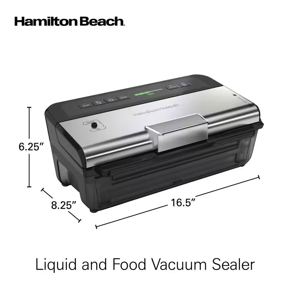 Hamilton Beach NutriFresh Black and Silver Food Vacuum Sealer with 2-Roll Storage and Starter Kit