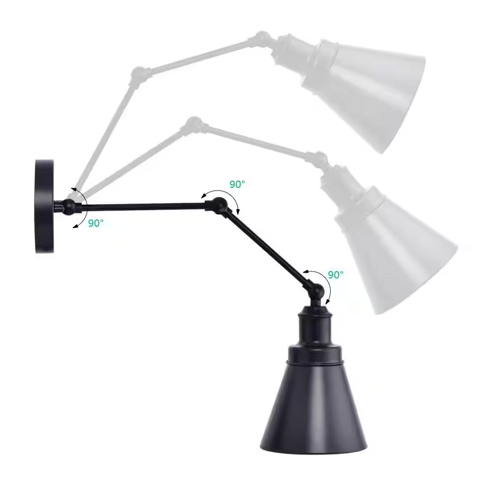 Hampton Bay 1-Light Black Plug-In or Hardwired Swing Arm Wall Lamp with 6 ft. Fabric Cord (Title 20)