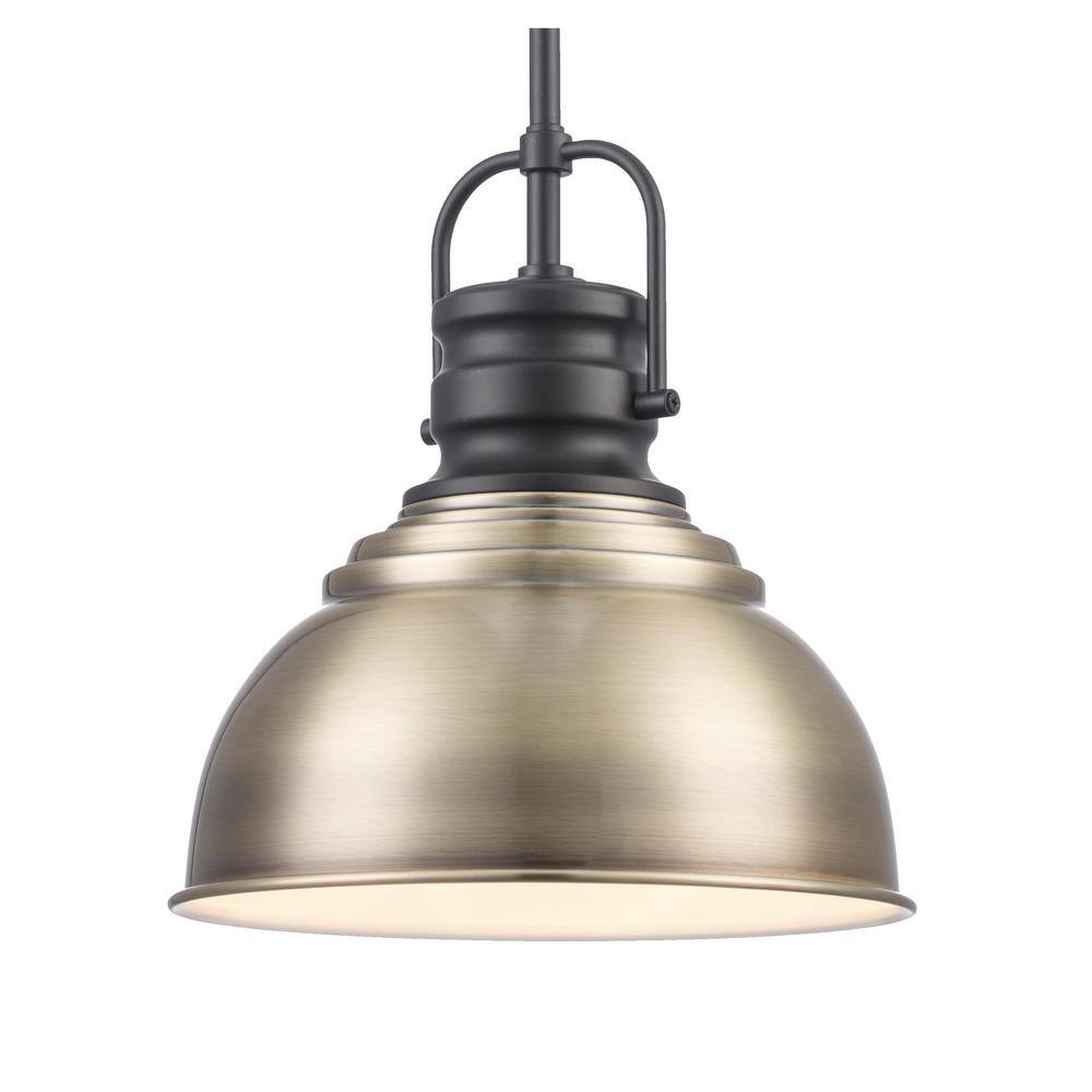Home Decorators Collection Shelston 10 in. 1-Light Antique Gold Farmhouse Hanging Kitchen Pendant Light with Metal Shade
