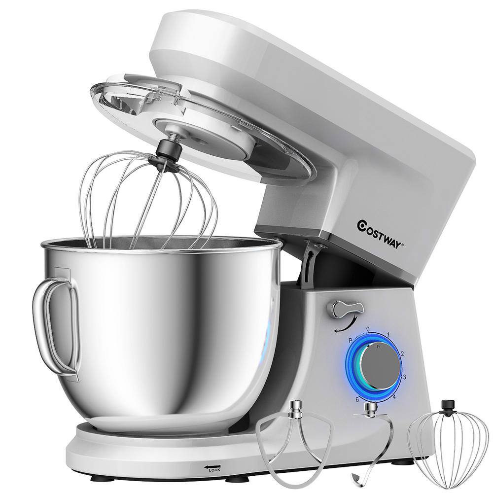 Costway 660W 7.5 qt. . 6-Speed Silver Stainless Steel Stand Mixer with Dough Hook Beater