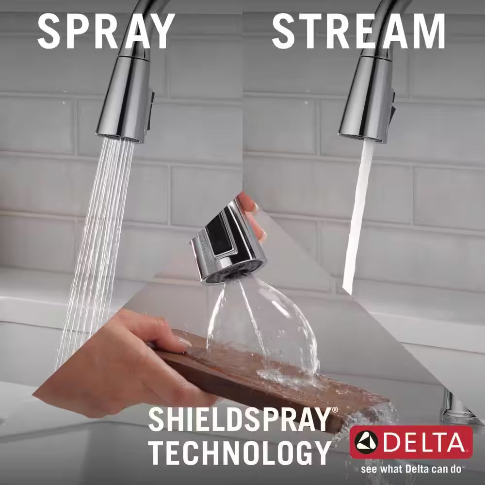 Delta Greydon Single-Handle Pull Down Sprayer Kitchen Faucet with ShieldSpray and Soap Dispenser in Polished Chrome