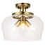 Merra 11 in. 3-Light Antique Brass Semi-Flush Mount Ceiling Light with Glass Shade