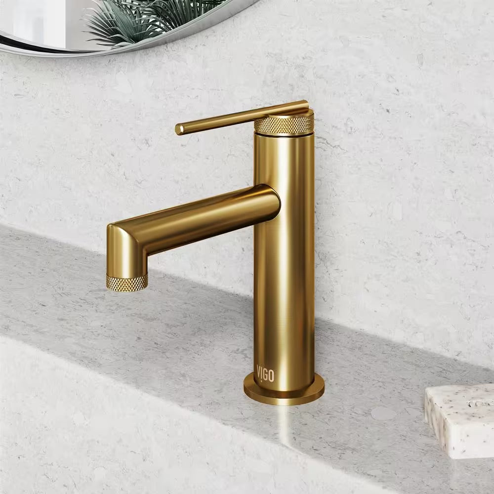 VIGO Sterling Single Handle Single-Hole Bathroom Faucet in Matte Brushed Gold