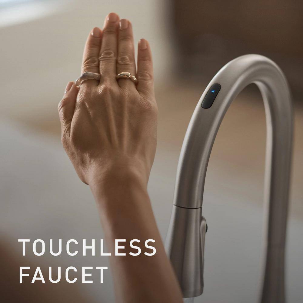 MOEN Weymouth Single-Handle Smart Touchless Pull Down Sprayer Kitchen Faucet with Voice Control and Power Boost in Nickel