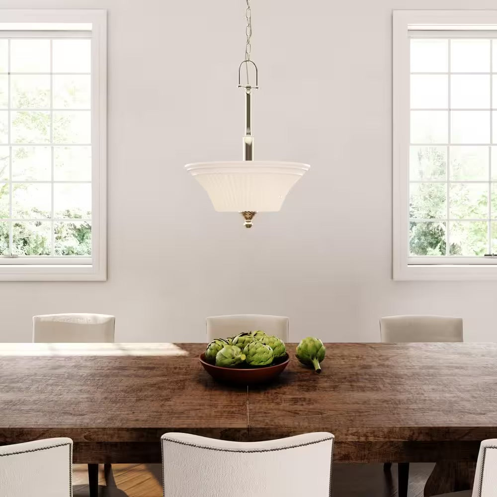 Commercial Electric Creekford 3-Light Brushed Nickel Pendant with Frosted Glass Shade