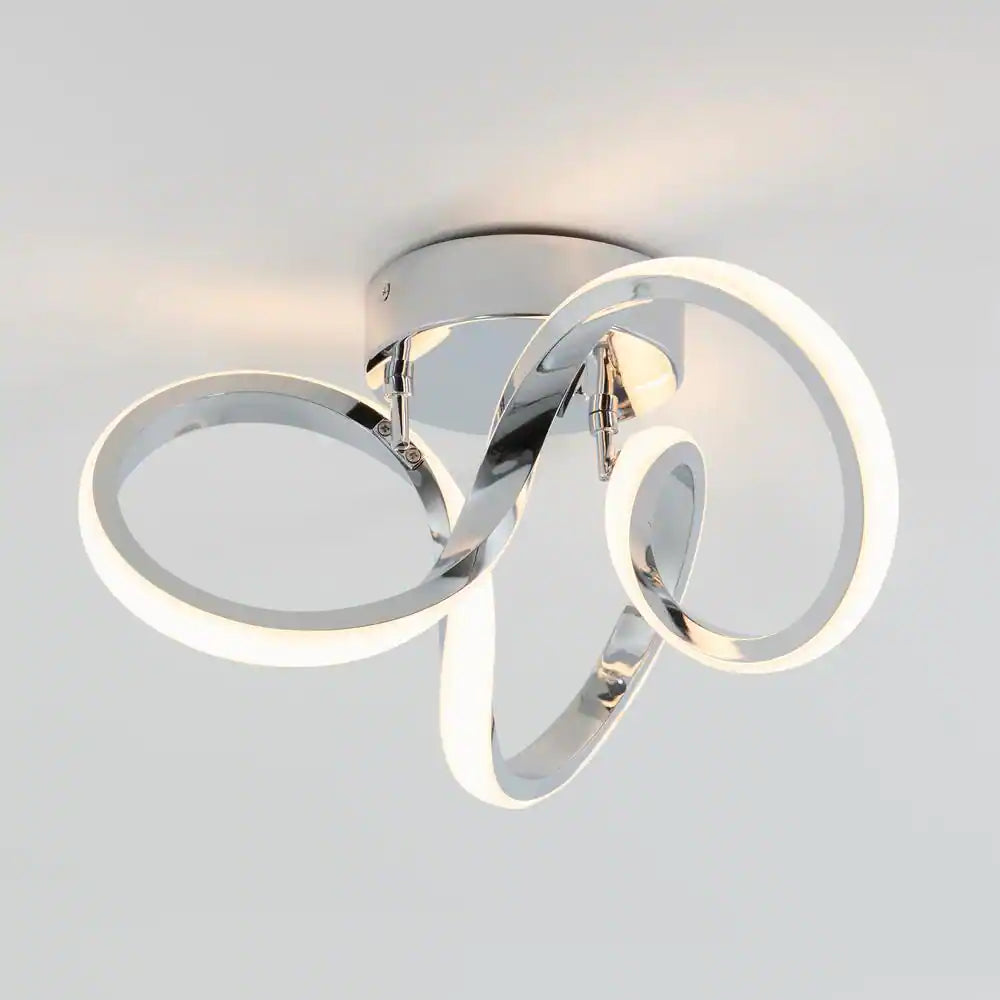 Artika Swirl 13 in. 1-Light Chrome Integrated LED Modern Flush Mount Ceiling Light Fixture for Kitchen and Hallway