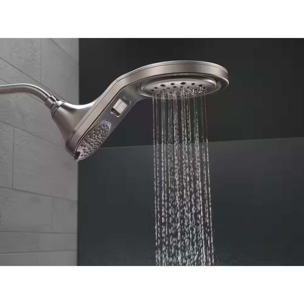 Delta HydroRain Two-in-One 5-Spray 7.9 in. Double Wall Mount Fixed Shower Head in Stainless