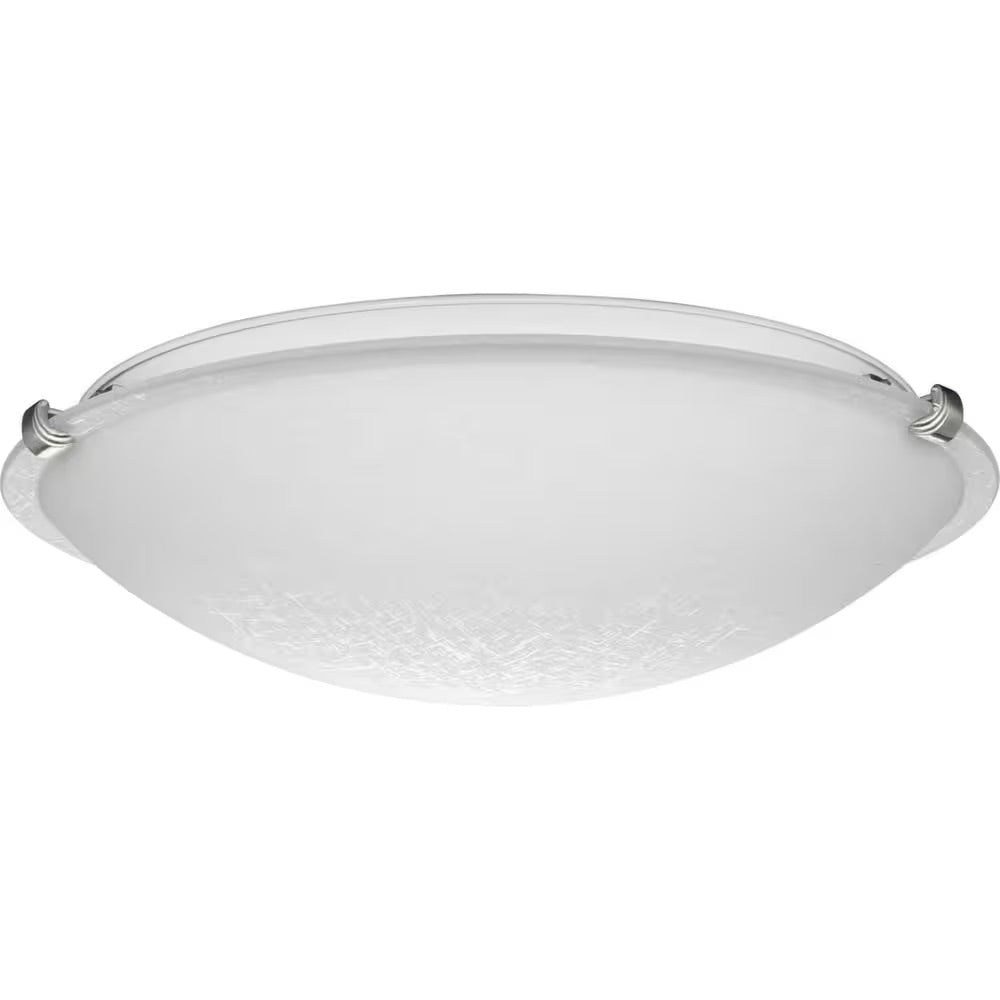 Progress Lighting Linen Dome 16.25 in. 3-Light for Brushed Nickel with Etched Linen Transitional Flush Mount Light for Bedroom