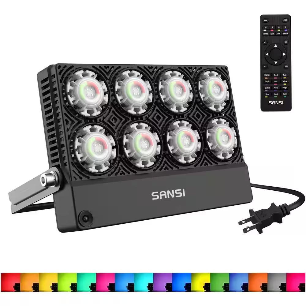 SANSI 50-Watt Black RGB Color Changing Outdoor Integrated LED Flood Light with Remote Control