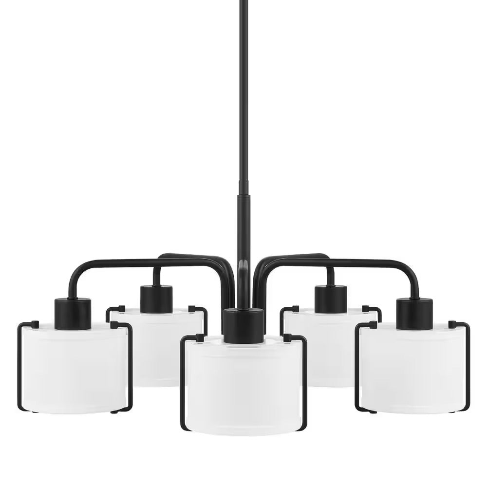 Home Decorators Collection Brookley 5-Light Matte Black Chandelier with White Fabric Shades