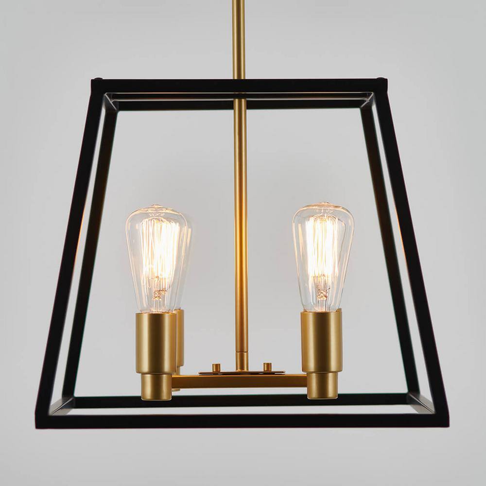 Artika Carter 60-Watt 4-Light Black and Gold Modern Cage Pendant Chandelier Light Fixture for Dining Room or Kitchen Island