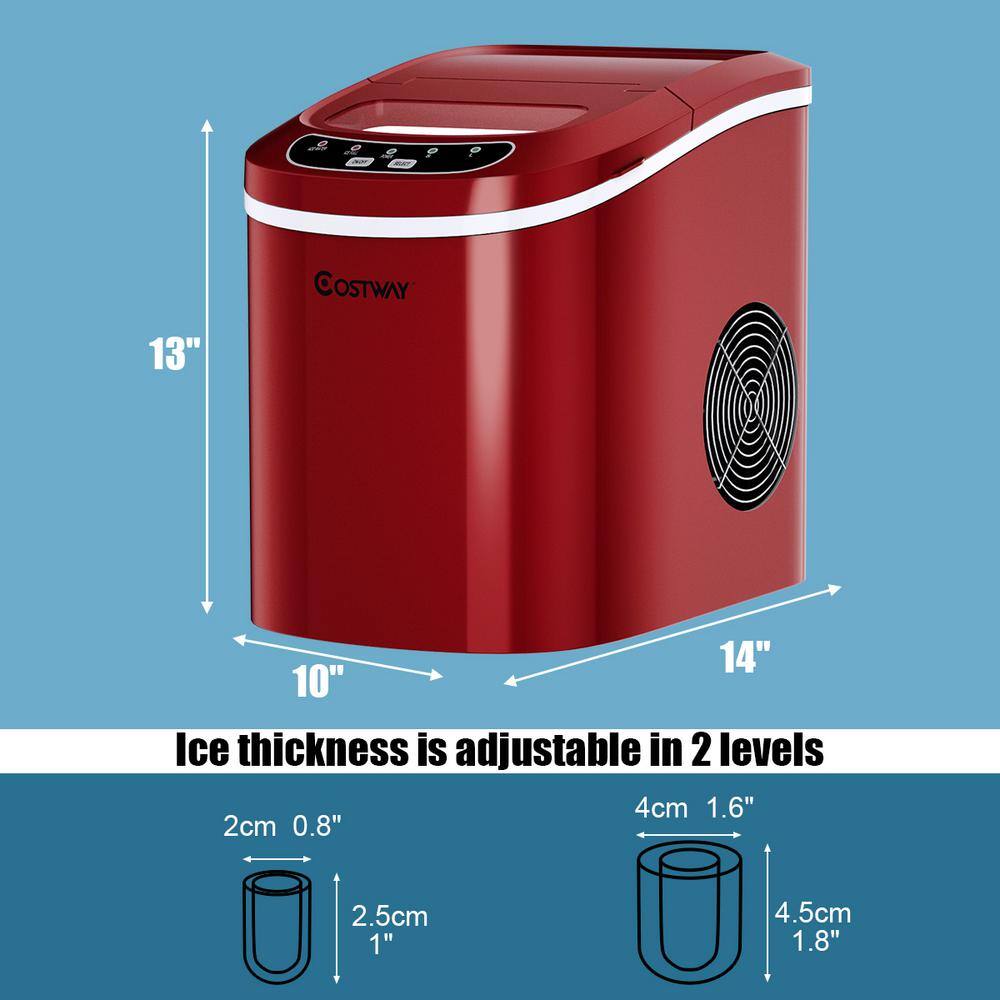 Costway 14 in. 26 lbs. Portable Compact Electric Ice Maker Machine Mini Cube in Red