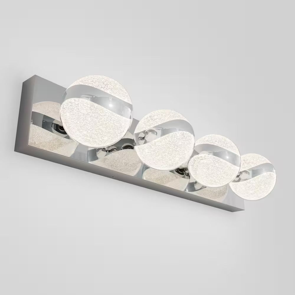Artika Wavey 27 in. 4-Light Integrated LED Chrome Modern Vanity Light Bar Wall Fixture for Bathroom Mirror with Glass Crystals