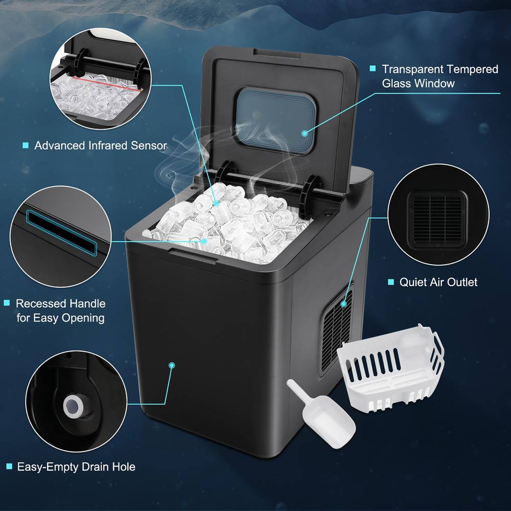 Costway 9 in. 33 lbs./24H Portable Ice Maker Machine Countertop Ice Cube Maker with Scoop and Basket Black