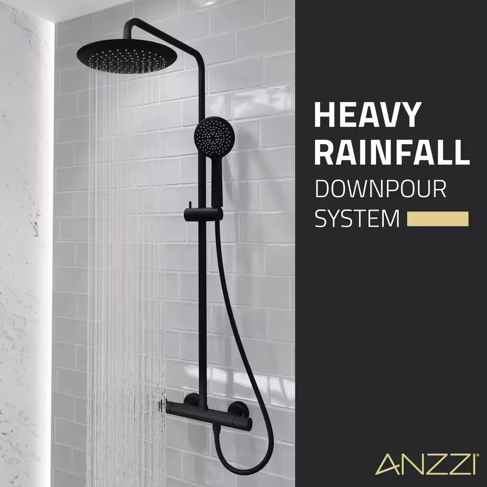 ANZZI Downpour 5-Spray Patterns with 9.5 in. Wall Mount Rainfall Dual Shower Head in Matte Black