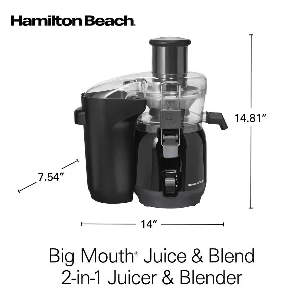 Hamilton Beach 800 W 20 oz Black Centrifugal Juicer with Blender