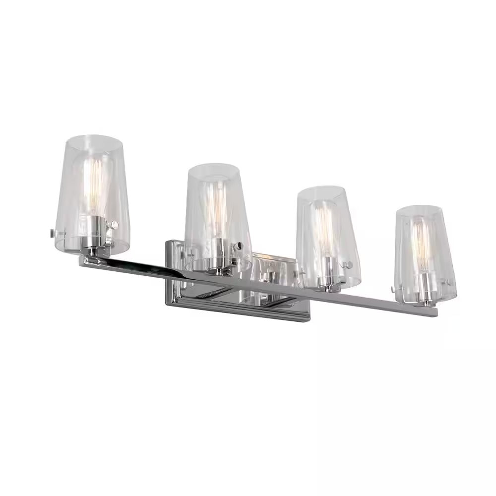 Home Decorators Collection Creek Crossing 33.75 in. 4-Light Chrome Industrial Bathroom Vanity Light with Clear Glass Shades