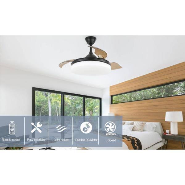Oaks Aura Utica 42in. LED Indoor 6-Speed Black Color-Changing Retractable Ceiling Fan with Light,remote Control