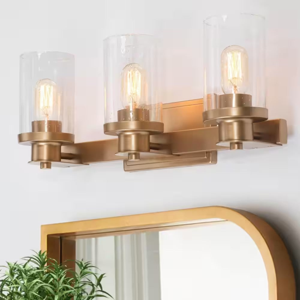 LNC Modern Industrial 3-Light Dark Gold Bathroom Vanity Light Glam Powder Room Wall Light with Seeded Glass Shades