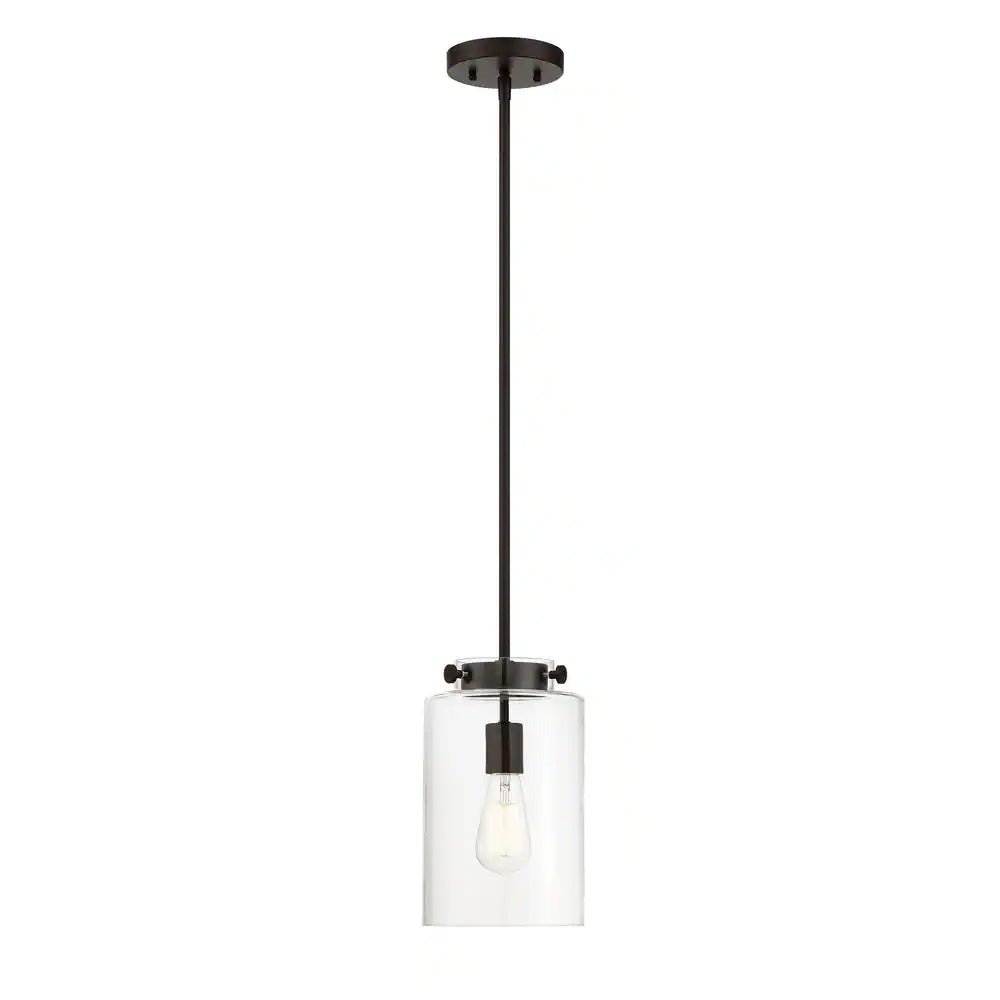 Hampton Bay Mullins 6.75 in. 1-Light Oil Rubbed Bronze Mini Pendant Hanging Light, Kitchen Pendant Lighting