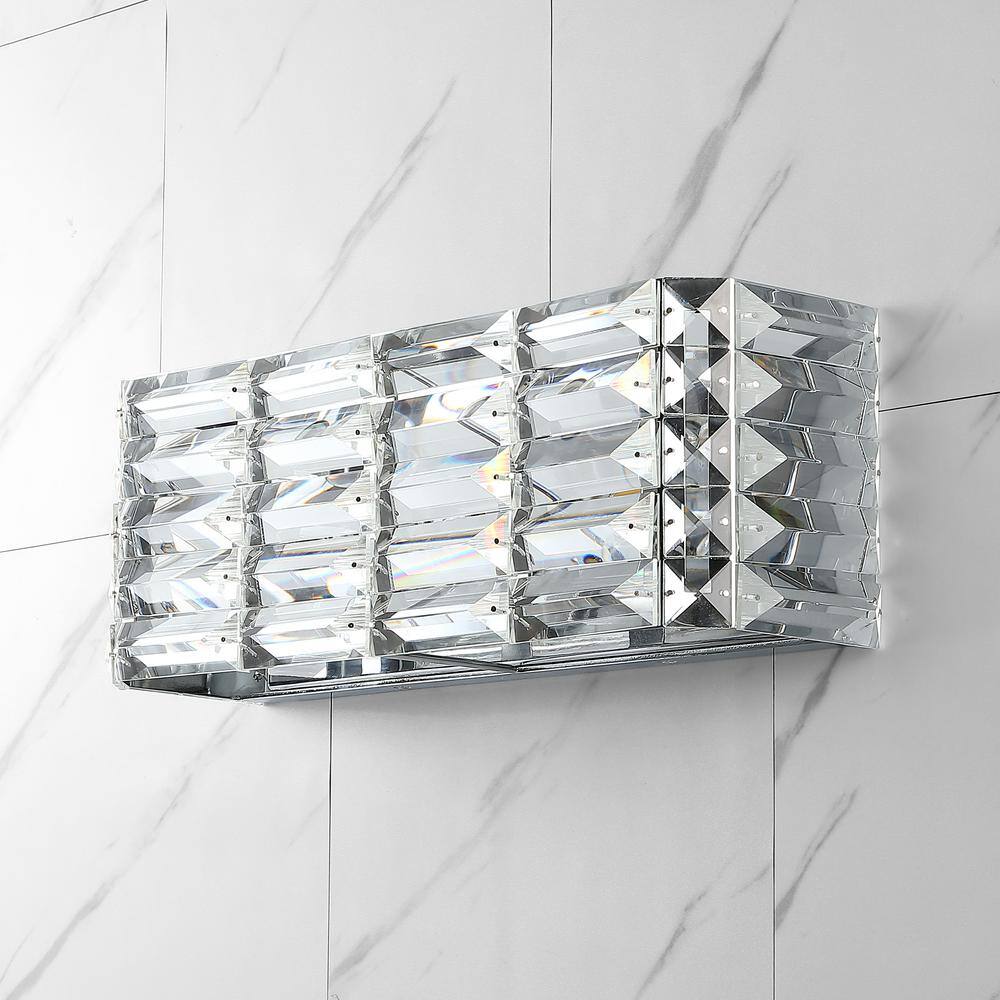 JONATHAN Y Evelyn Crystal Rectangle 17.5 in. 2-Light Chrome Iron/Crystal Glam Modern LED Vanity Ligh