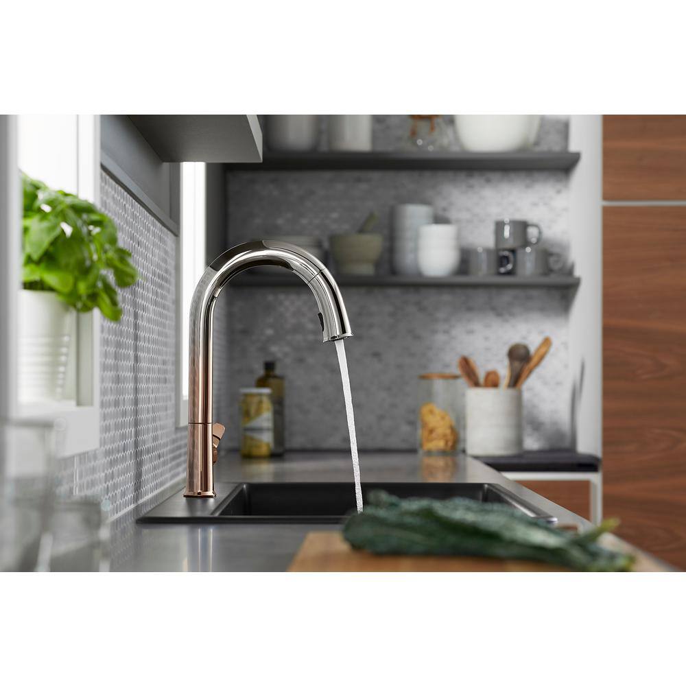 KOHLER Sensate Pull-Down Single Handle Kitchen Faucet in Vibrant Ombre Rose Gold and Polished Nickel