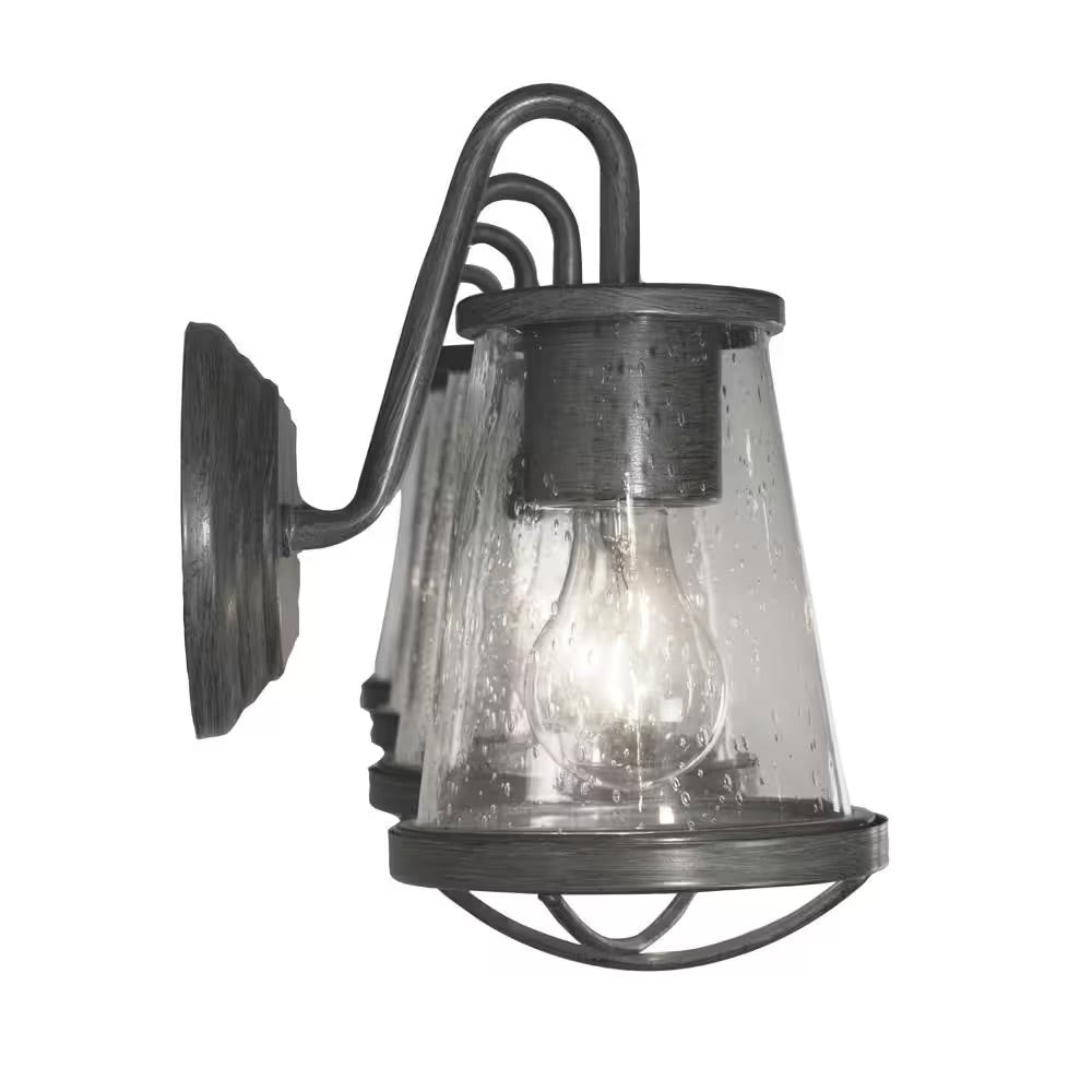 Home Decorators Collection Georgina 30 in. 4-Light Weathered Iron Industrial Bathroom Vanity Light with Clear Seeded Glass Shades