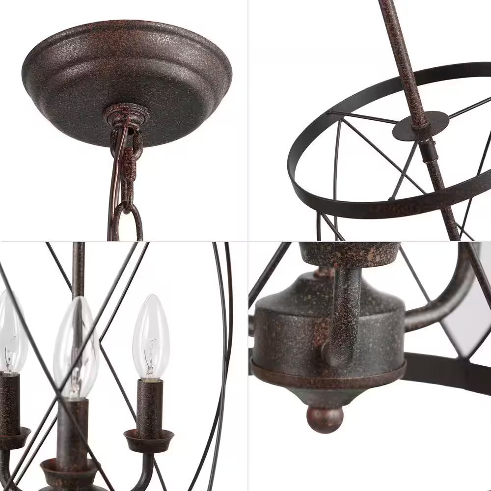 LNC Farmhouse Chandelier Bronze Industrial 3-Light Drum Cage Candlestick Dining Room High Ceiling Pendant Chandelier