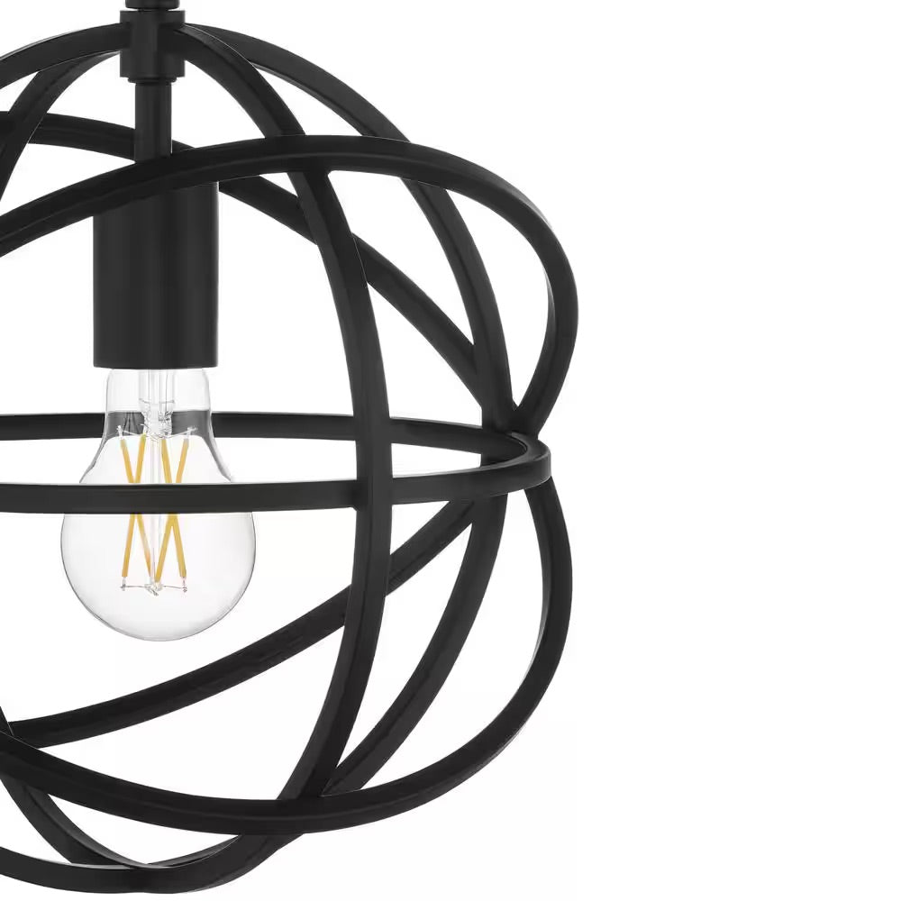 Home Decorators Collection Sarolta Sands 1-Light Black Orb Cage Pendant Light with Metal Shade