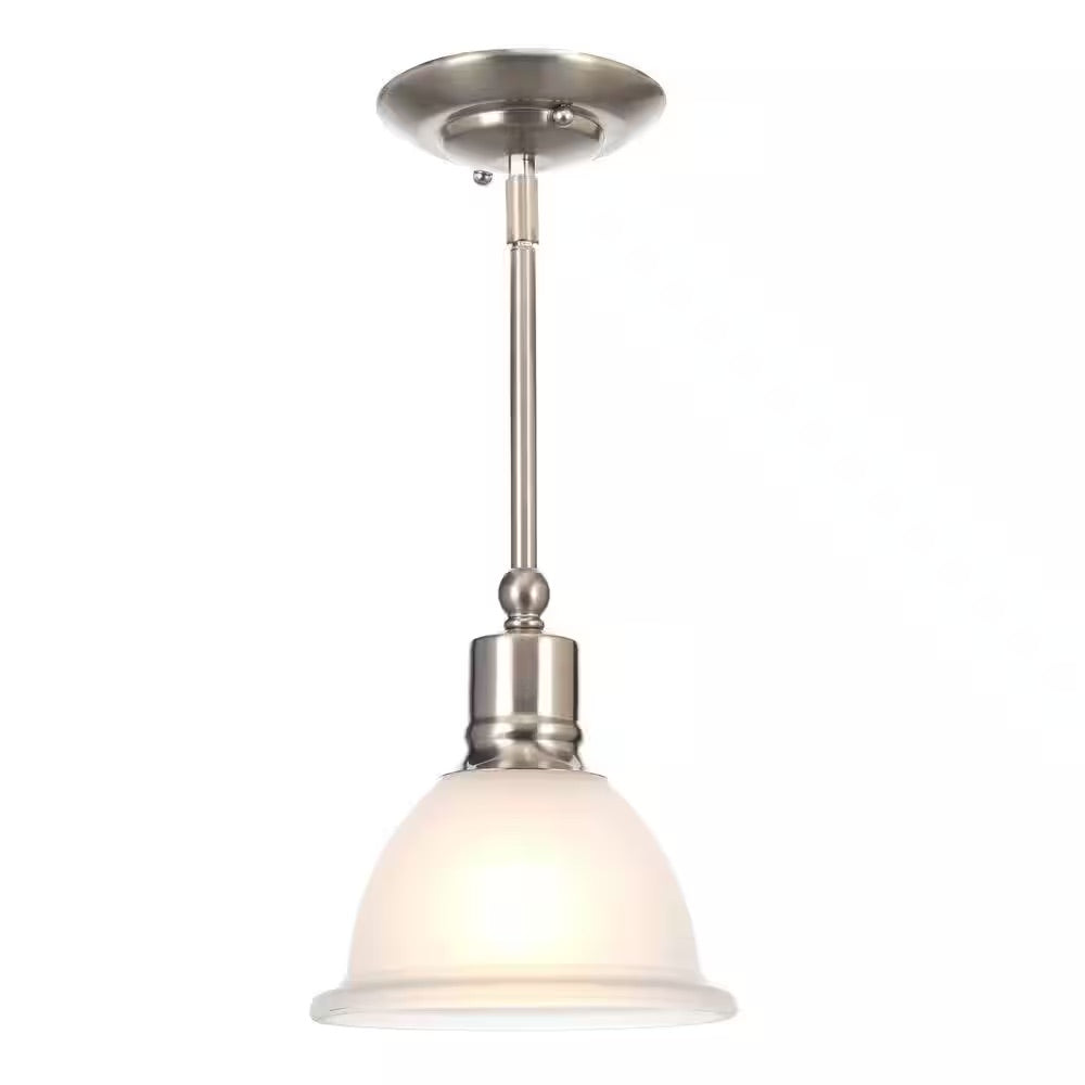 Progress Lighting Madison Collection 7.5 in. 1-Light Brushed Nickel Mini Pendant with Etched Glass Shade