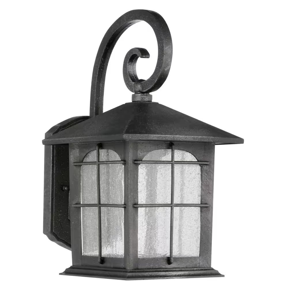 Home Decorators Collection Brimfield 12.75 in. Aged Iron LED Outdoor Wall Lantern with Clear Seedy Glass Shade