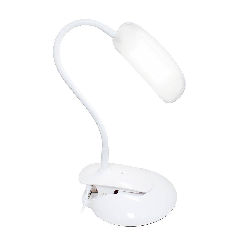 Simple Designs 21.5 in. Rounded White Flexi LED Clip Light Desk Lamp 7 Watt Equivalent Incandescent