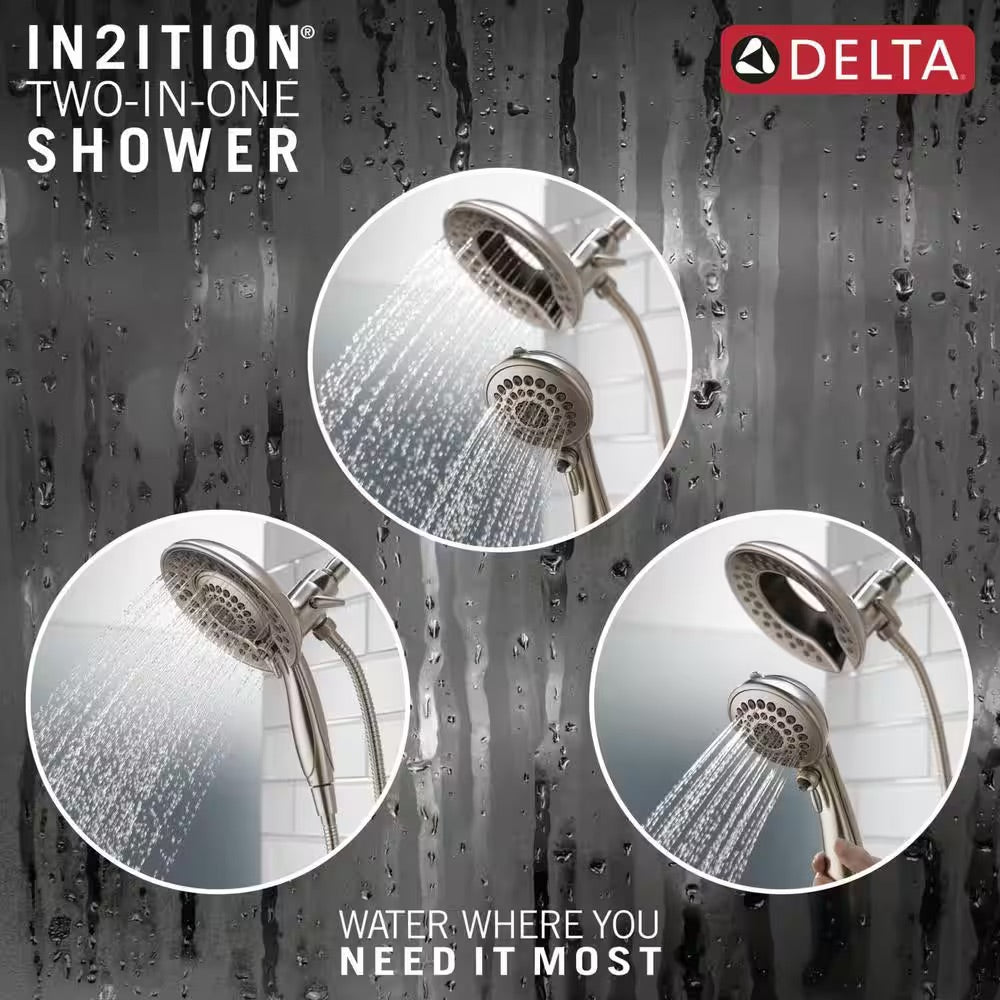 Delta In2ition 5-Spray Patterns 1.75 GPM 6.81 in. Wall Mount Dual Shower Heads in Lumicoat Stainless