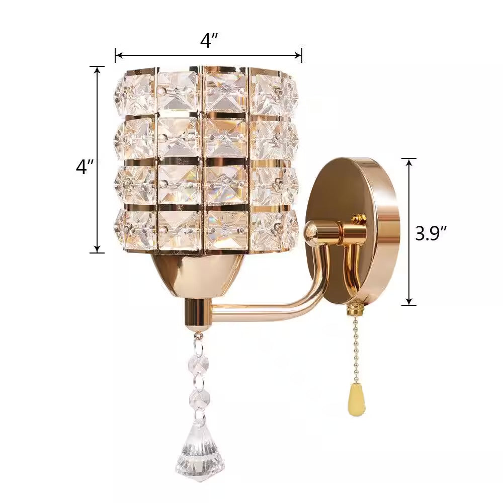 LamQee 2-Light 9 in. Gold Wall Sconce-Light with Crystal Glass Shade