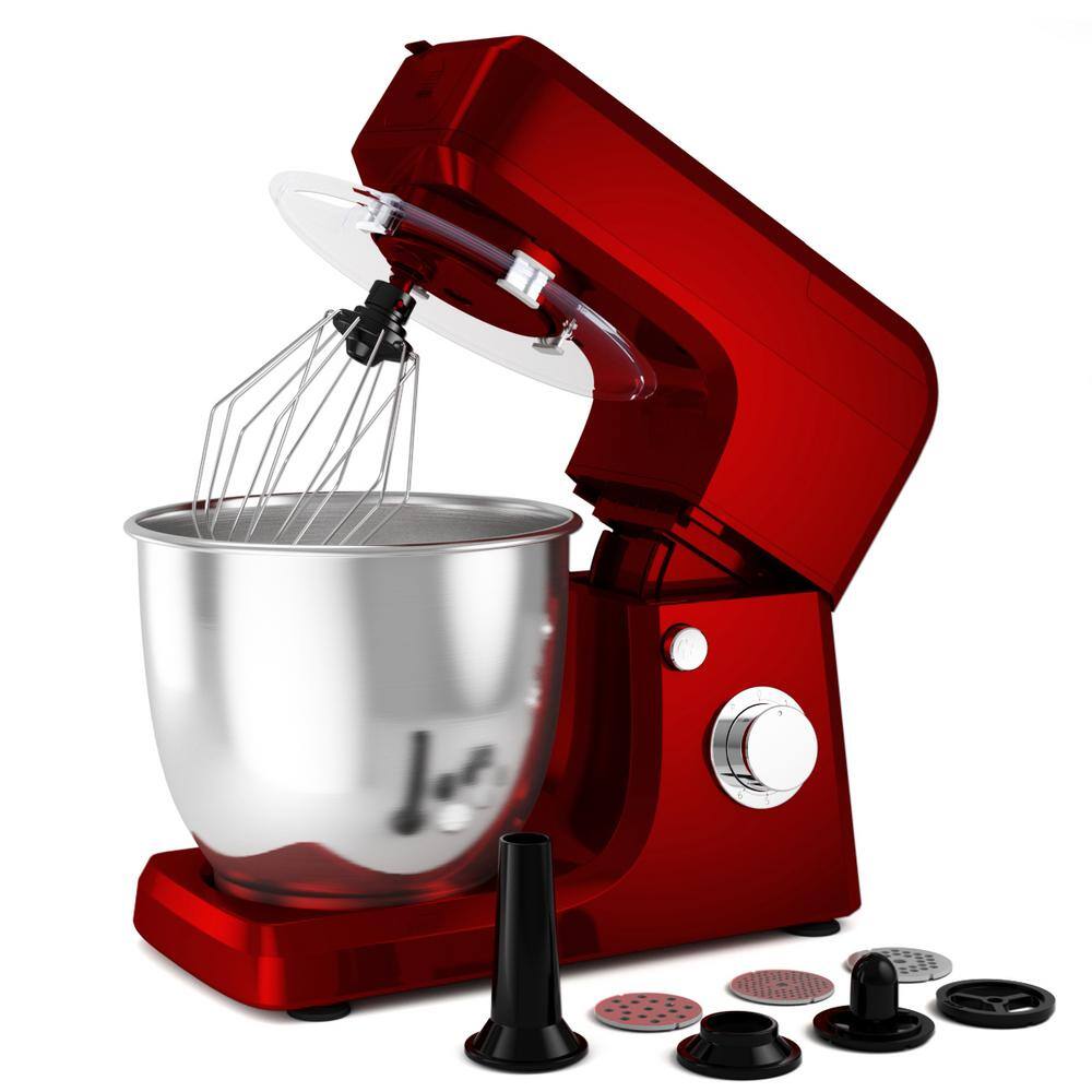 Costway 800W 7 qt. . 6-Speed Red Stainless Steel Multi-Functional Stand Mixer Meat Grinder Sausage Stuffer Juice Blender