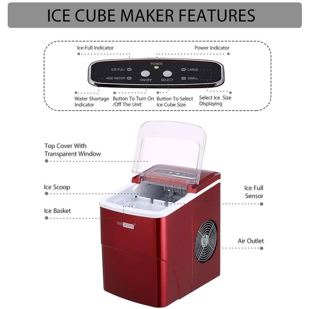 VIVOHOME Electric 26 lbs./day Portable Ice Cube Maker in Red with Visible Window