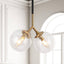 Zevni Black Island Pendant Light, 12 in. 2-Light Brass Globe Pendant Hanging Light, Seeded Glass Modern Chandelier Lighting